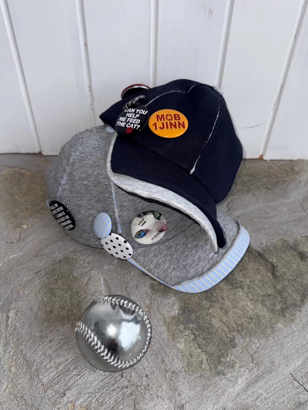 NAVY CONTRAST POP CAP + PLAYFUL REMOVABLE PIN BADGES
