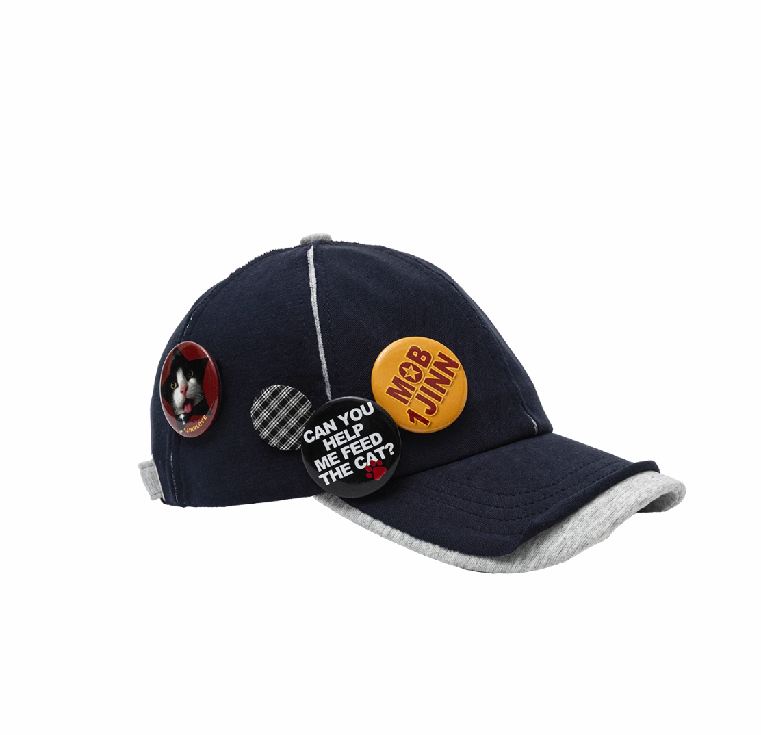 NAVY CONTRAST POP CAP + PLAYFUL REMOVABLE PIN BADGES
