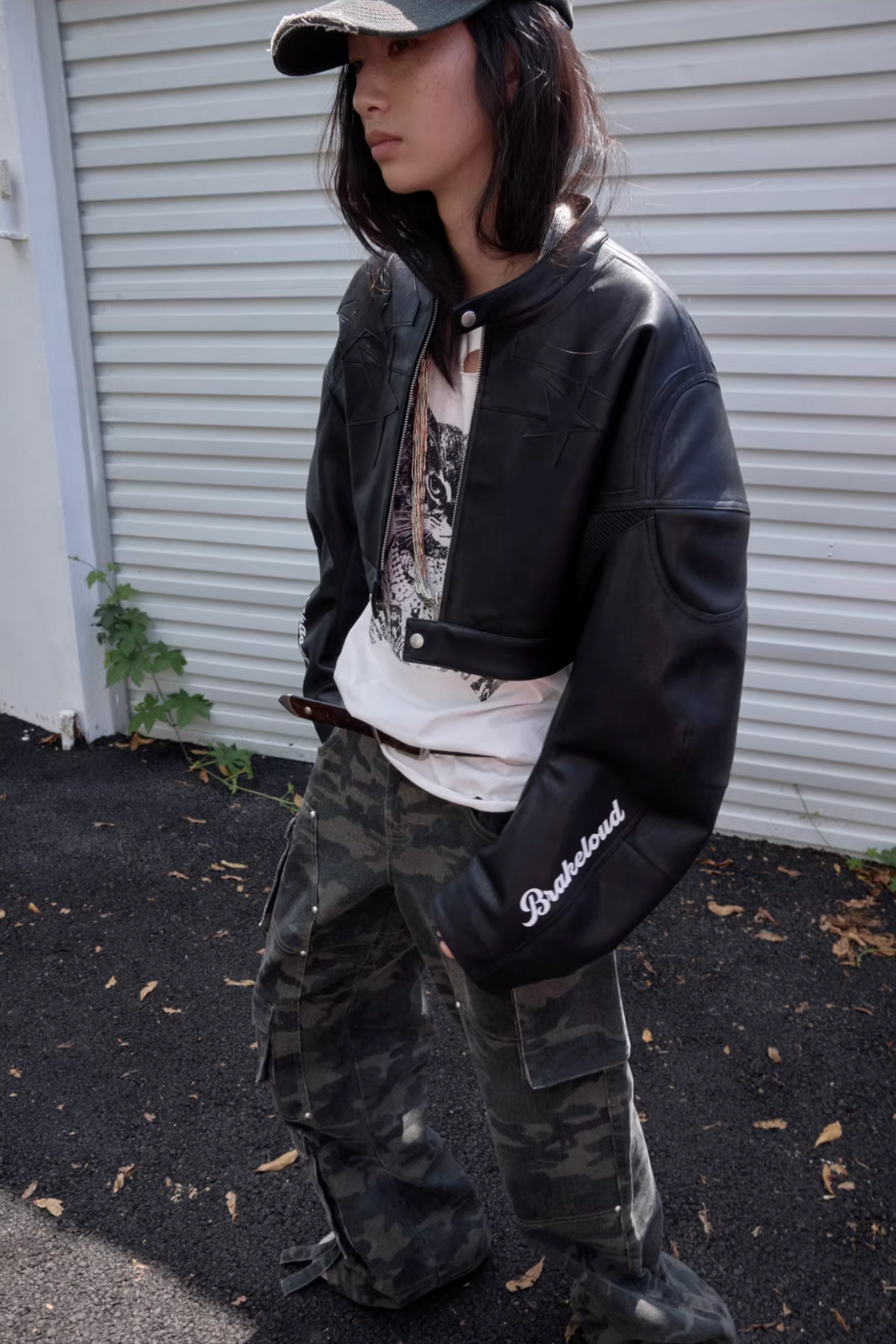IN STOCK ♱ LETTER PRINT STRUCTURED CROPPED MOTO JACKET ♱