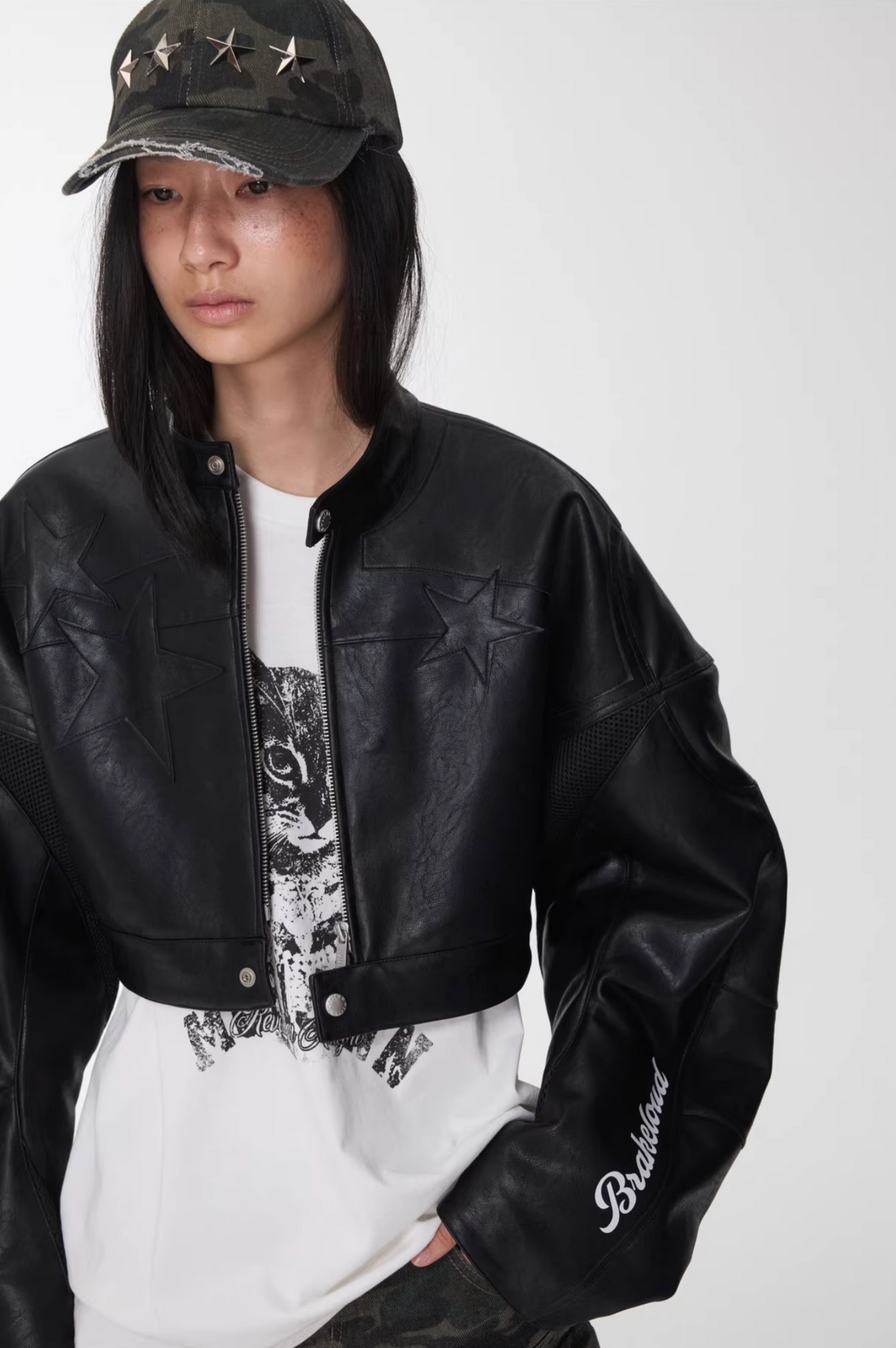 IN STOCK ♱ LETTER PRINT STRUCTURED CROPPED MOTO JACKET ♱