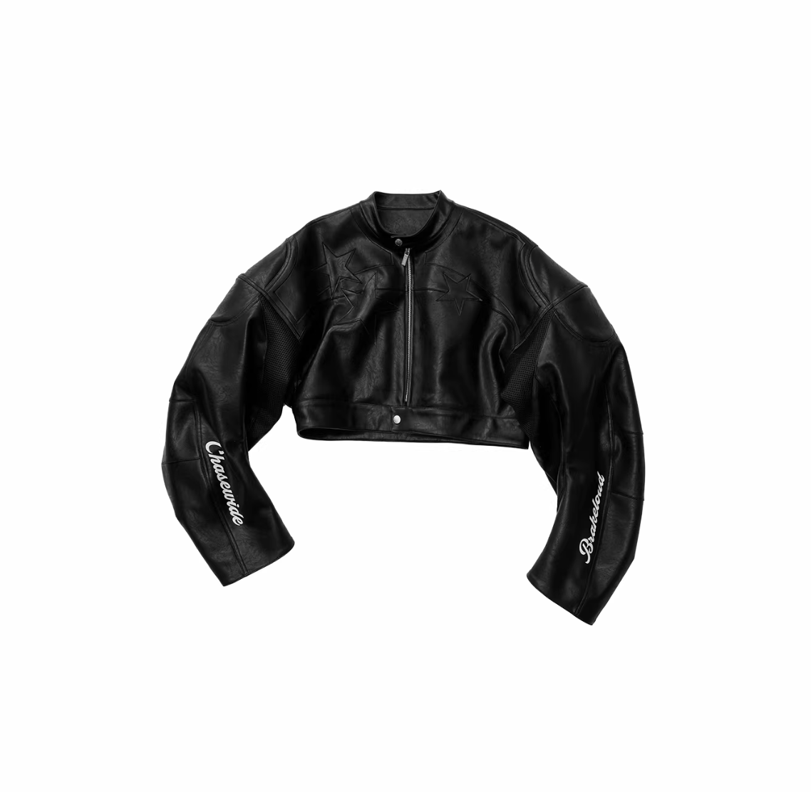 IN STOCK ♱ LETTER PRINT STRUCTURED CROPPED MOTO JACKET ♱