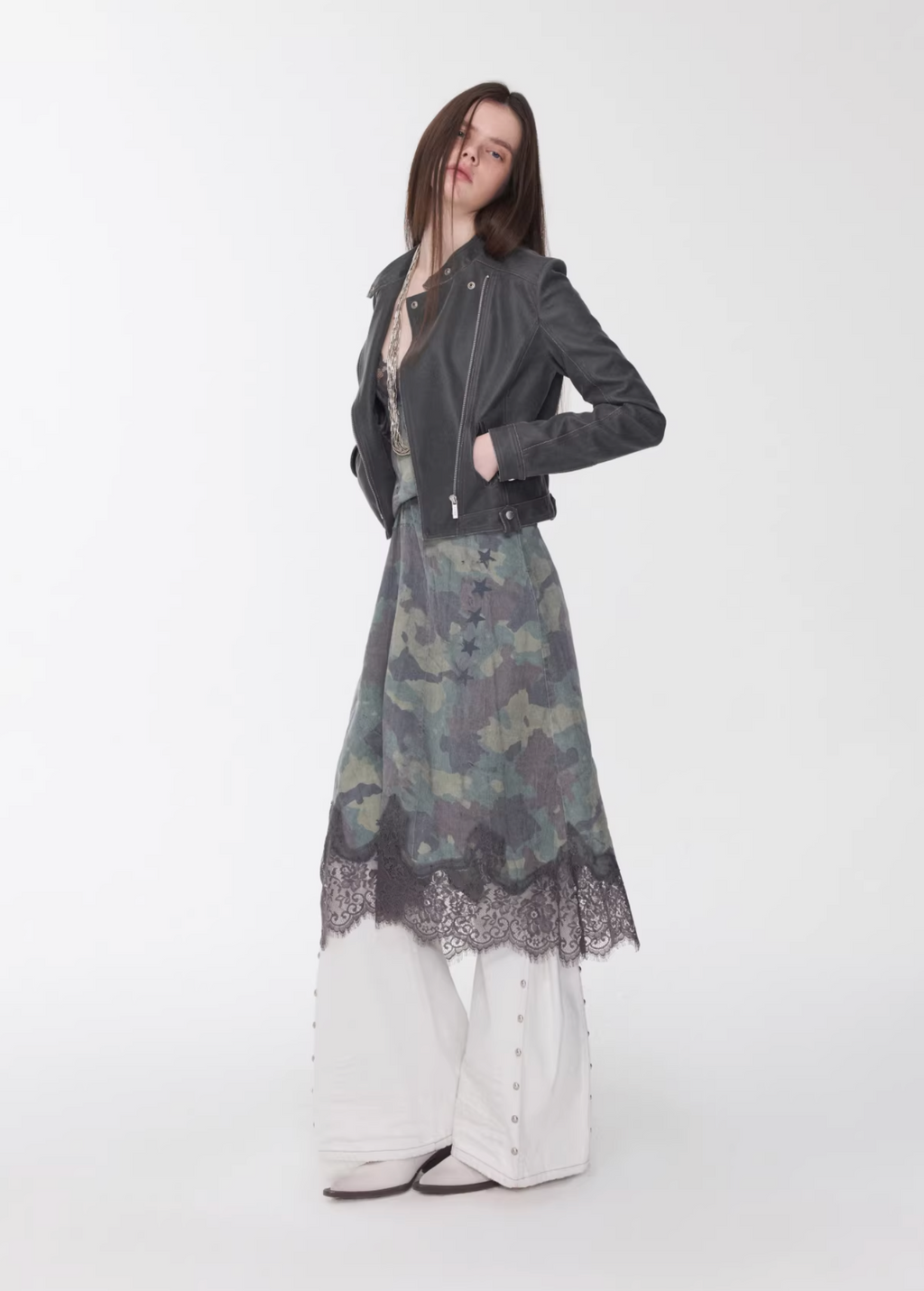 LACE TRIM CAMO SLIP DRESS – 2colors