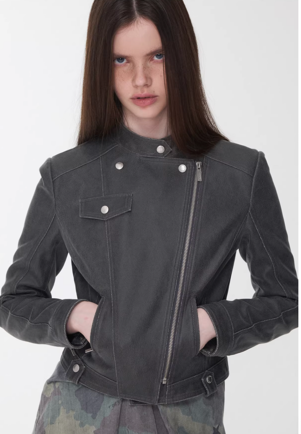 VINTAGE CRACKED LEATHER MOTO JACKET -3colors