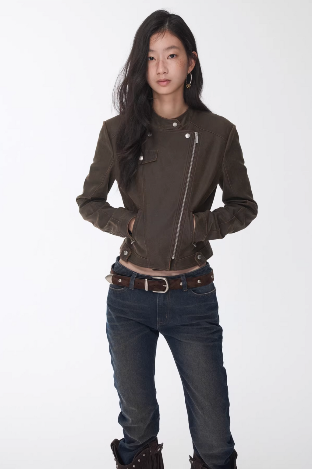 VINTAGE CRACKED LEATHER MOTO JACKET -3colors