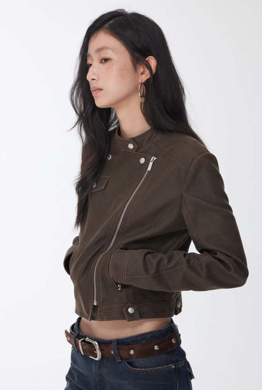 VINTAGE CRACKED LEATHER MOTO JACKET -3colors