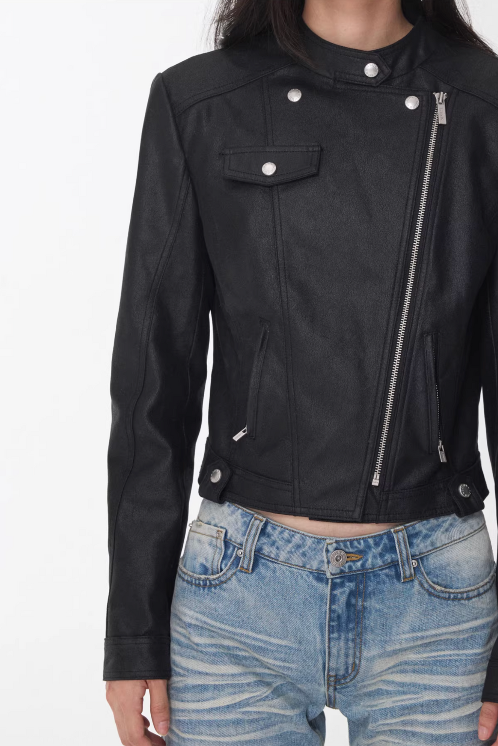 VINTAGE CRACKED LEATHER MOTO JACKET -3colors