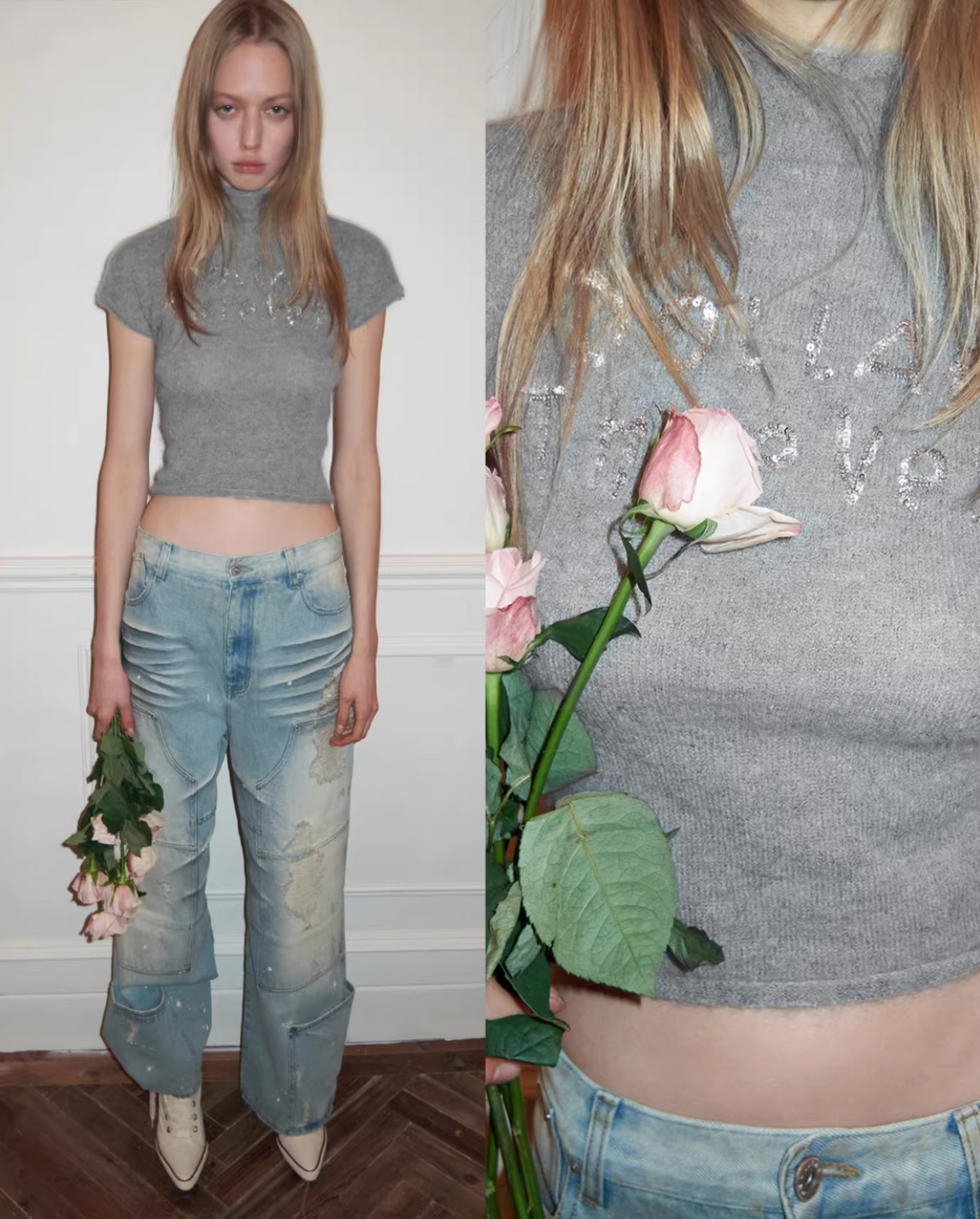 SEQUIN-EMBROIDERED KNIT TOP – 2colors