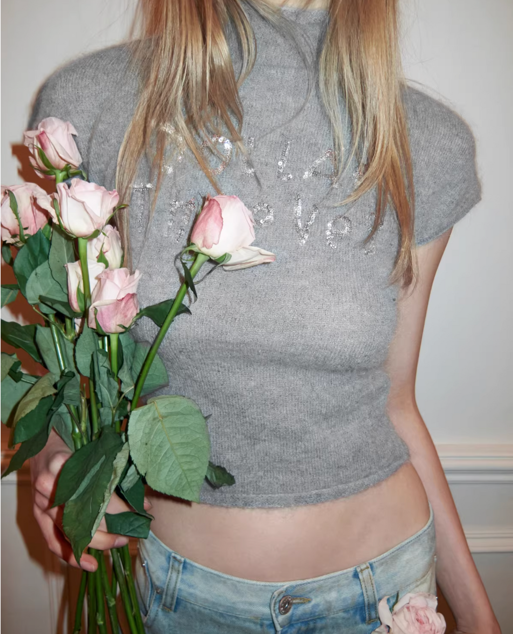 SEQUIN-EMBROIDERED KNIT TOP – 2colors