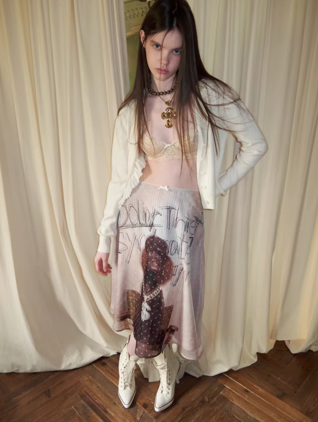 LAYERED SHEER CHIFFON A-LINE MIDI SKIRT - 2colors