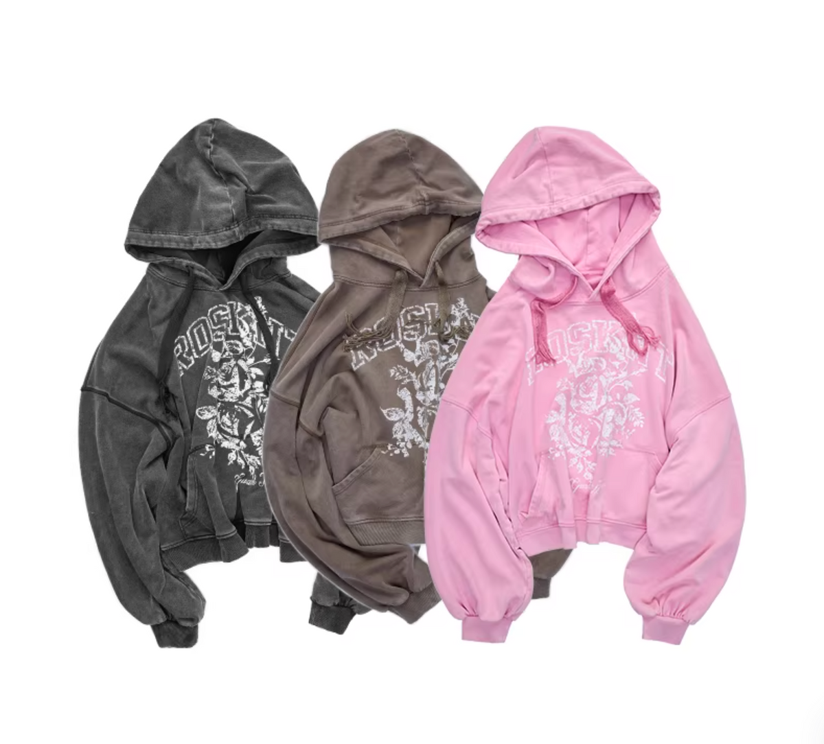 ROSKNT PRINT SLOUCHY WASHED HOODIE – 3colors