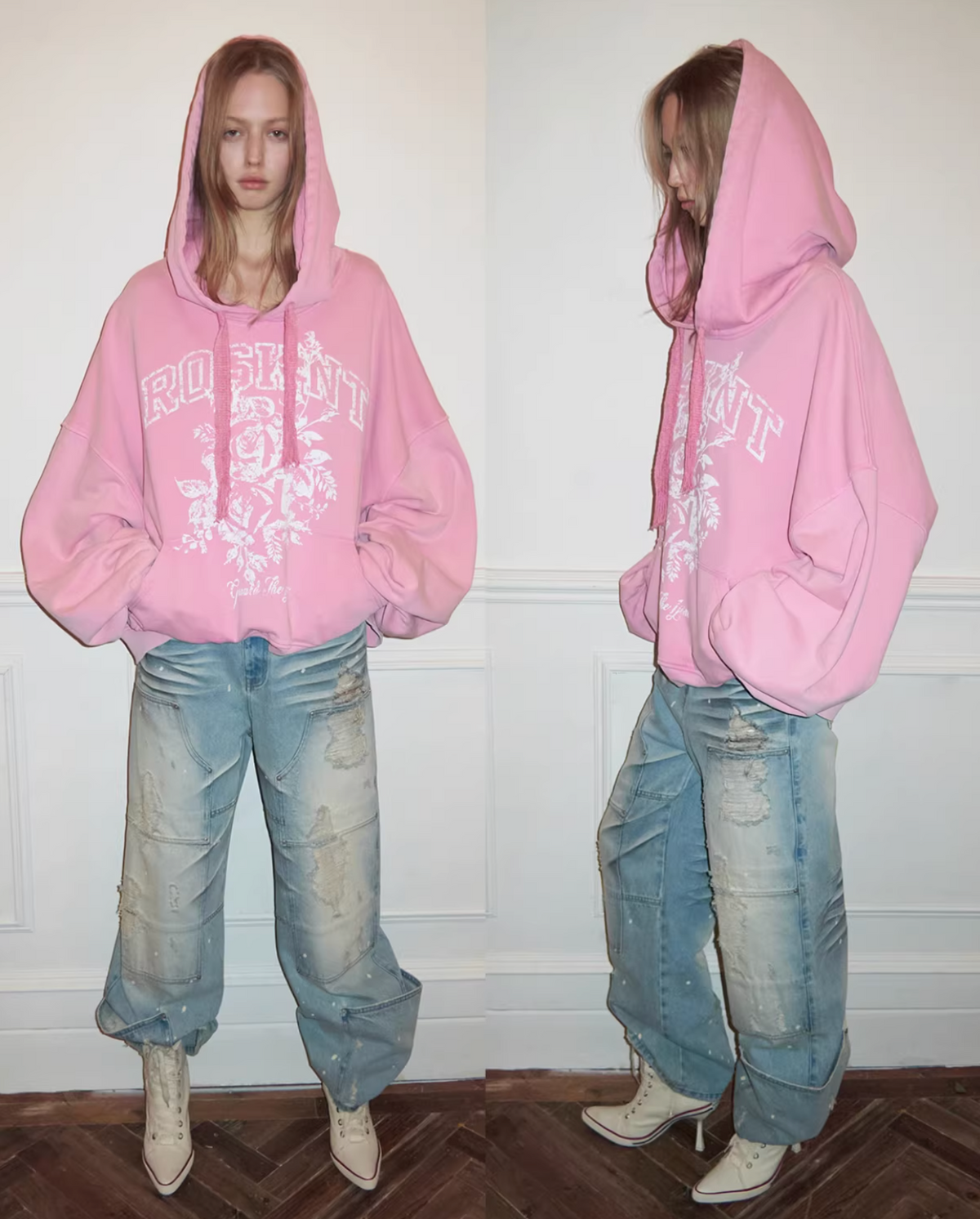 ROSKNT PRINT SLOUCHY WASHED HOODIE – 3colors