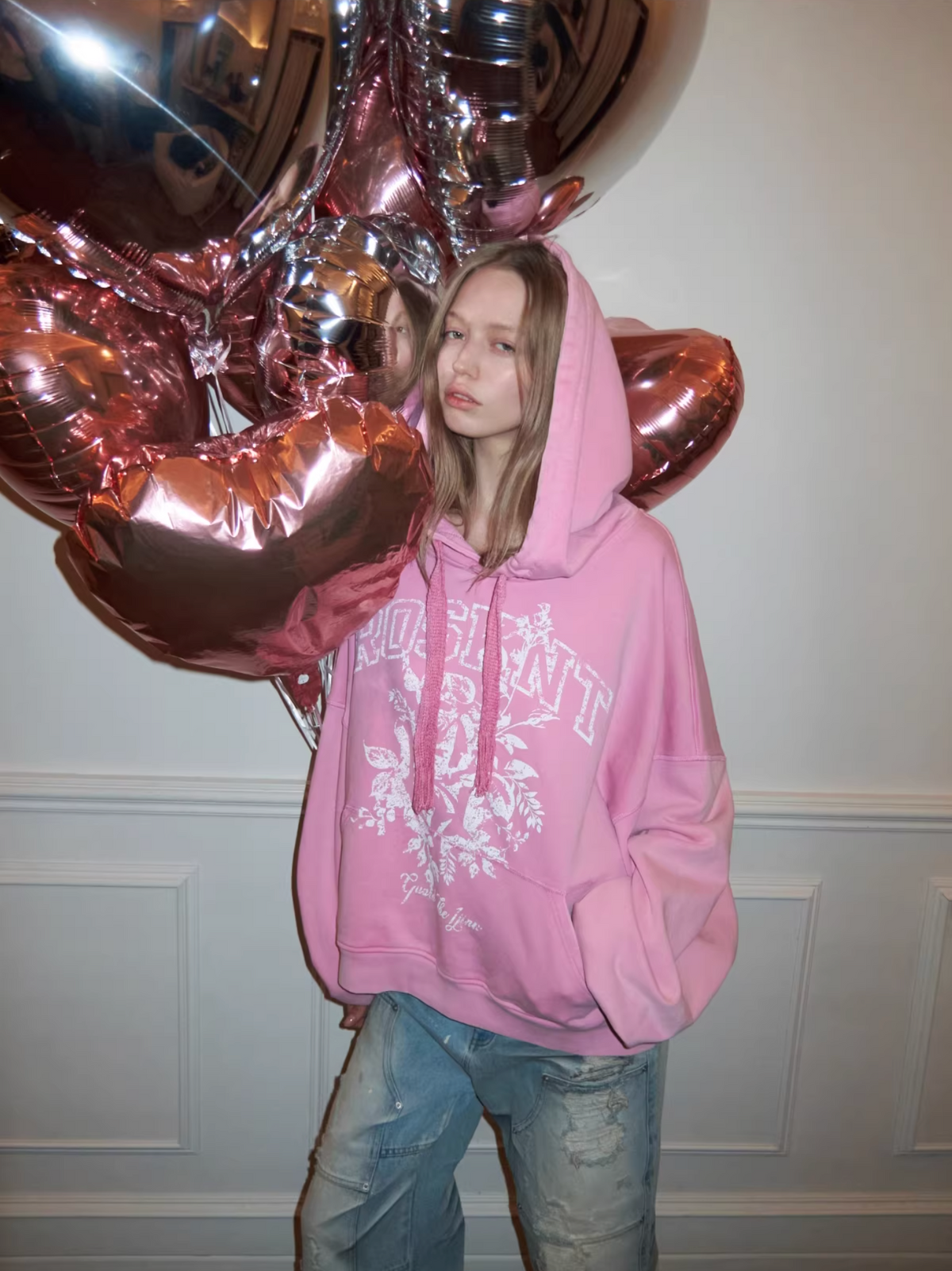 ROSKNT PRINT SLOUCHY WASHED HOODIE – 3colors
