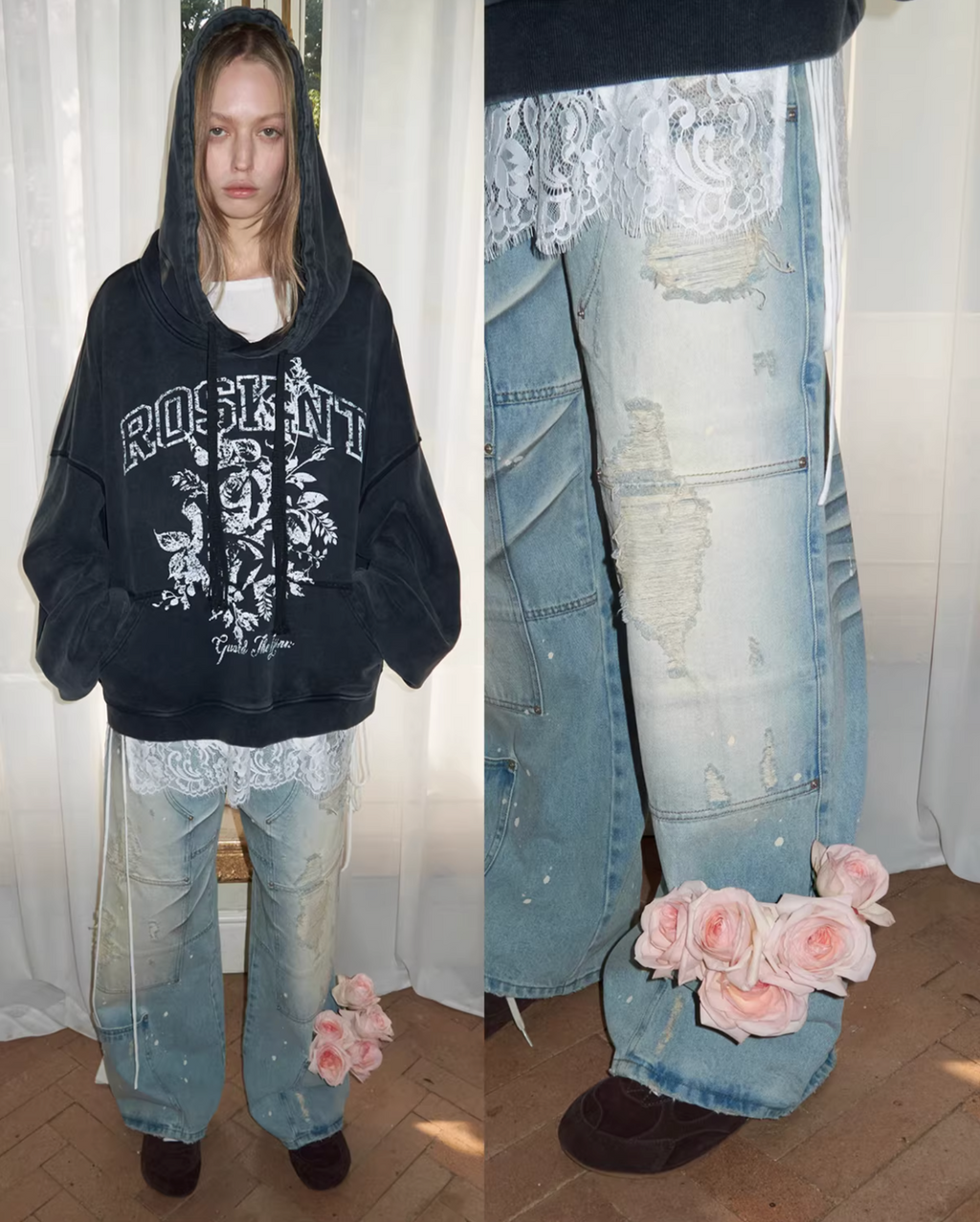ROSKNT PRINT SLOUCHY WASHED HOODIE – 3colors