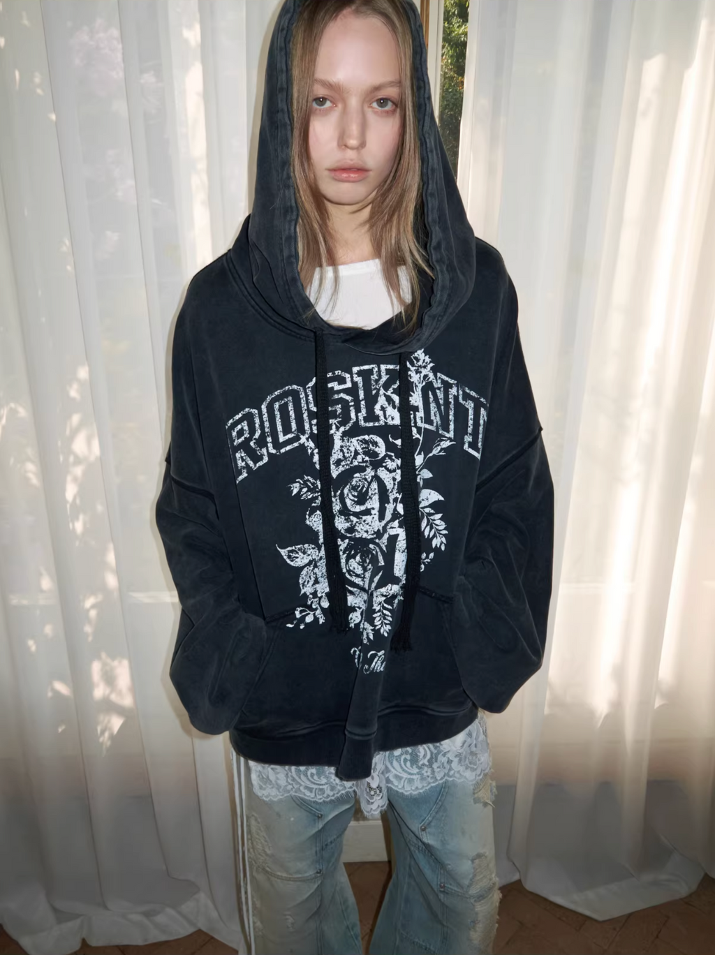 ROSKNT PRINT SLOUCHY WASHED HOODIE – 3colors