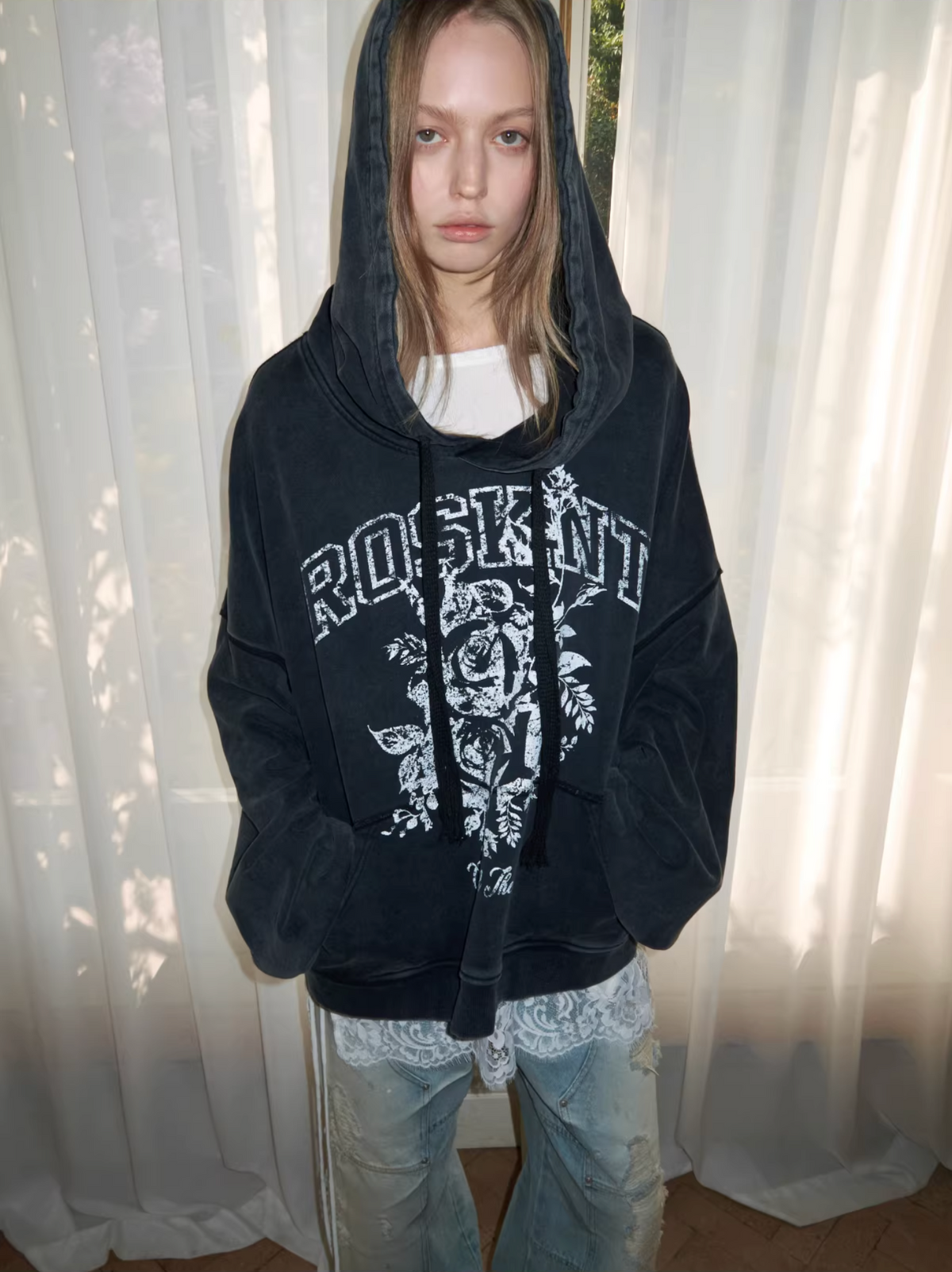 ROSKNT PRINT SLOUCHY WASHED HOODIE – 3colors