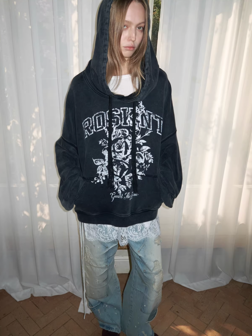 ROSKNT PRINT SLOUCHY WASHED HOODIE – 3colors