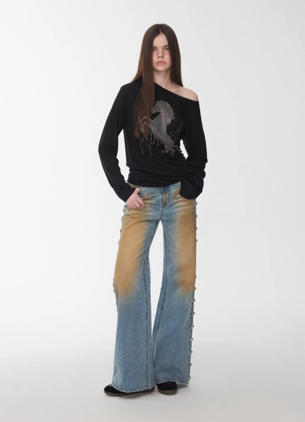 BRONZE HORIZON WASH BUTTON-SIDE JEANS