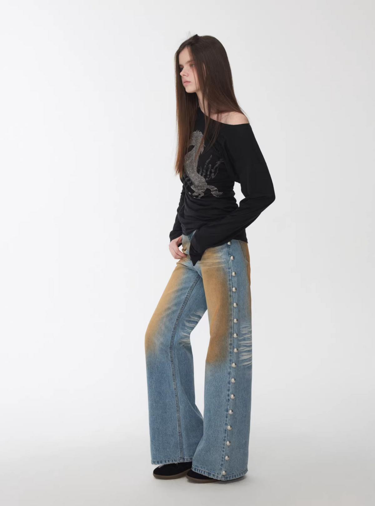 BRONZE HORIZON WASH BUTTON-SIDE JEANS