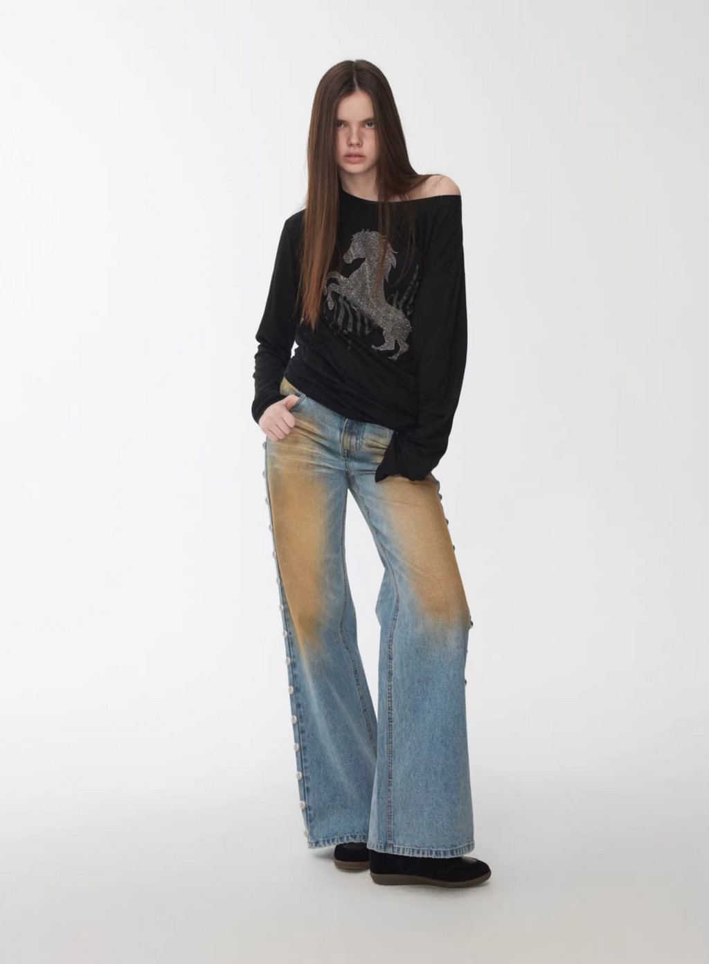 BRONZE HORIZON WASH BUTTON-SIDE JEANS