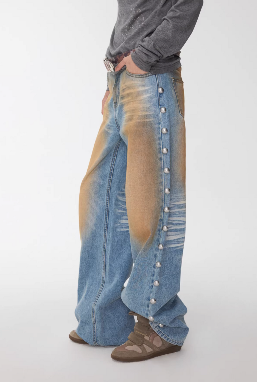 BRONZE HORIZON WASH BUTTON-SIDE JEANS