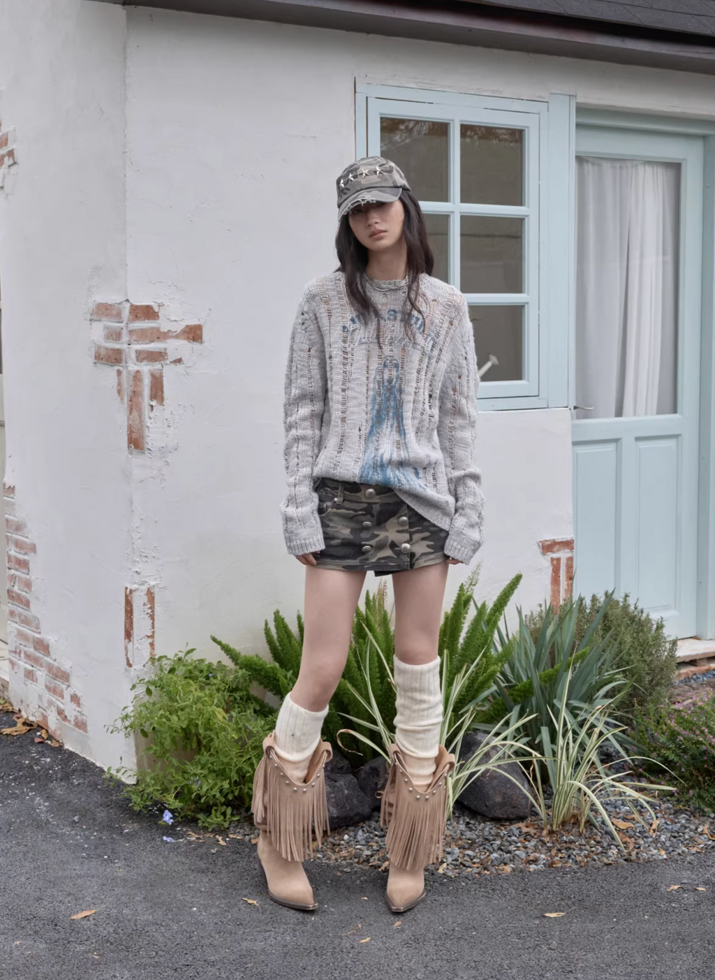 CAMO BUTTON-FRONT WRAP SKORT