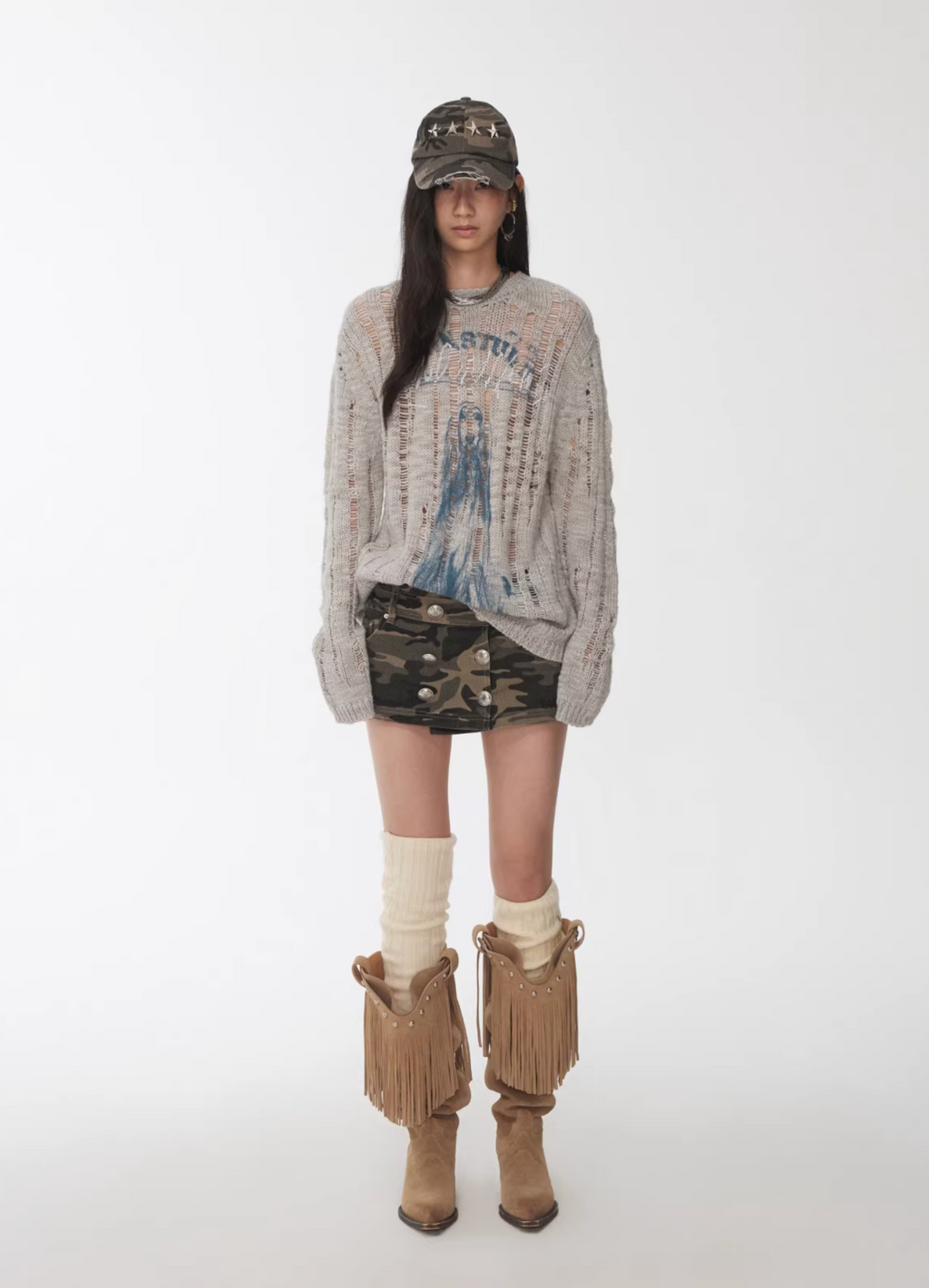 CAMO BUTTON-FRONT WRAP SKORT