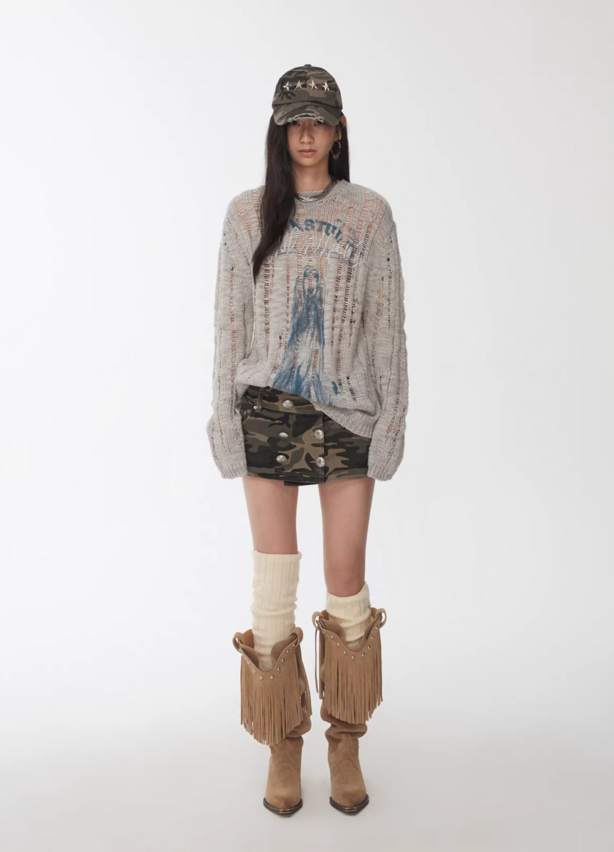 CAMO BUTTON-FRONT WRAP SKORT