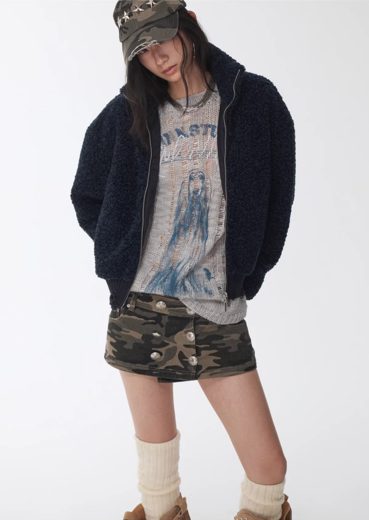 CAMO BUTTON-FRONT WRAP SKORT