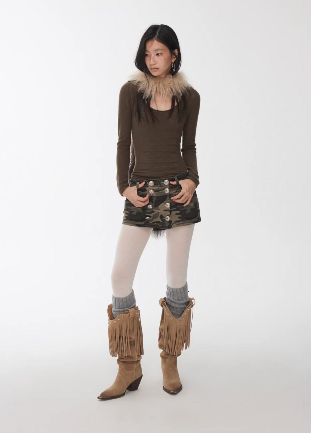 CAMO BUTTON-FRONT WRAP SKORT