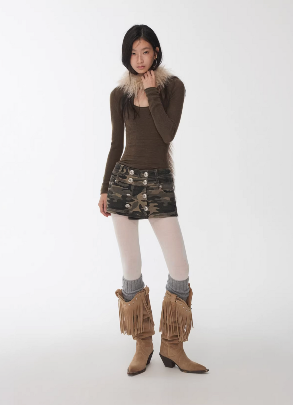 CAMO BUTTON-FRONT WRAP SKORT