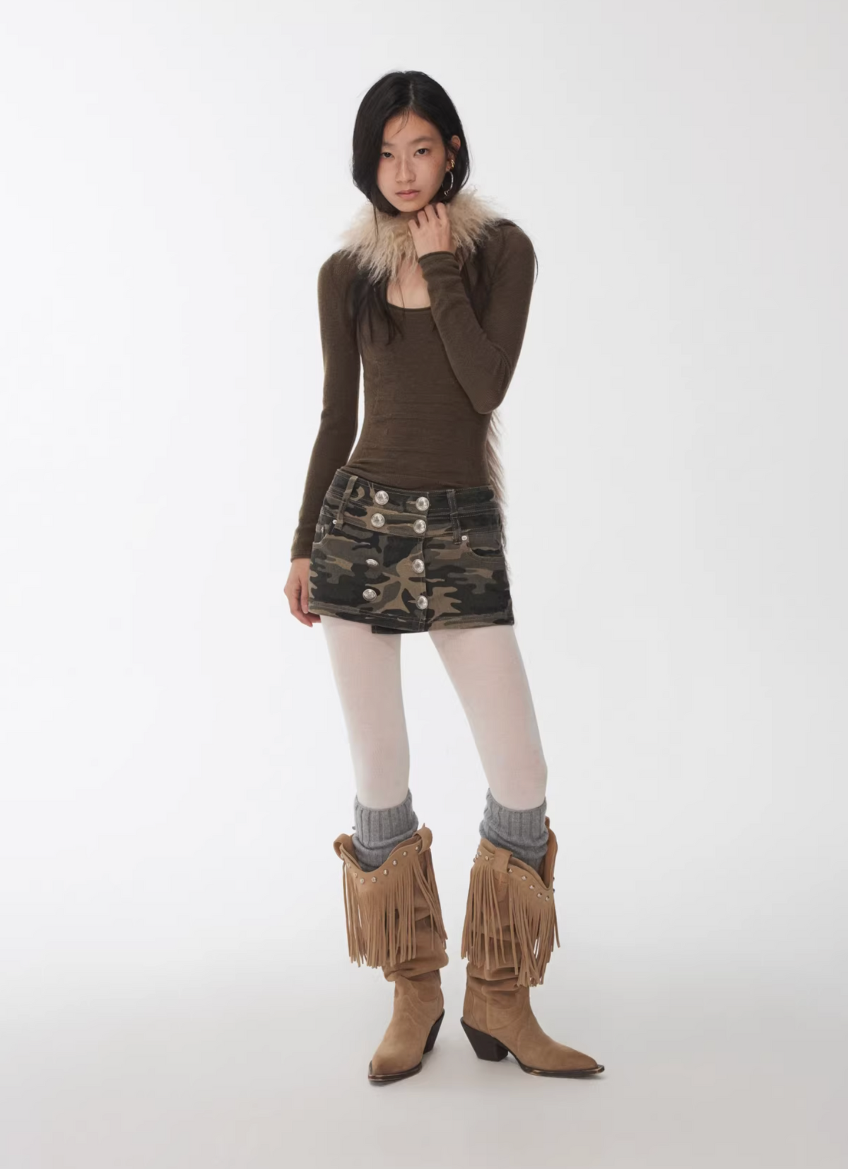CAMO BUTTON-FRONT WRAP SKORT