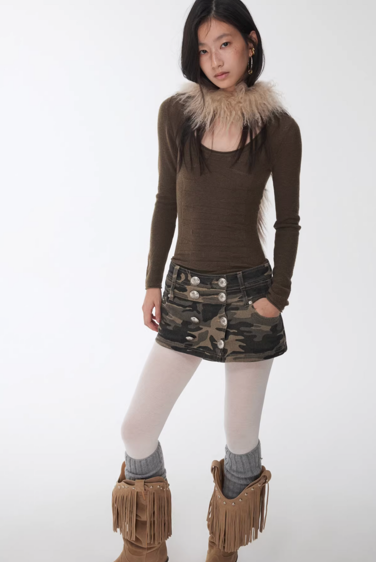 CAMO BUTTON-FRONT WRAP SKORT