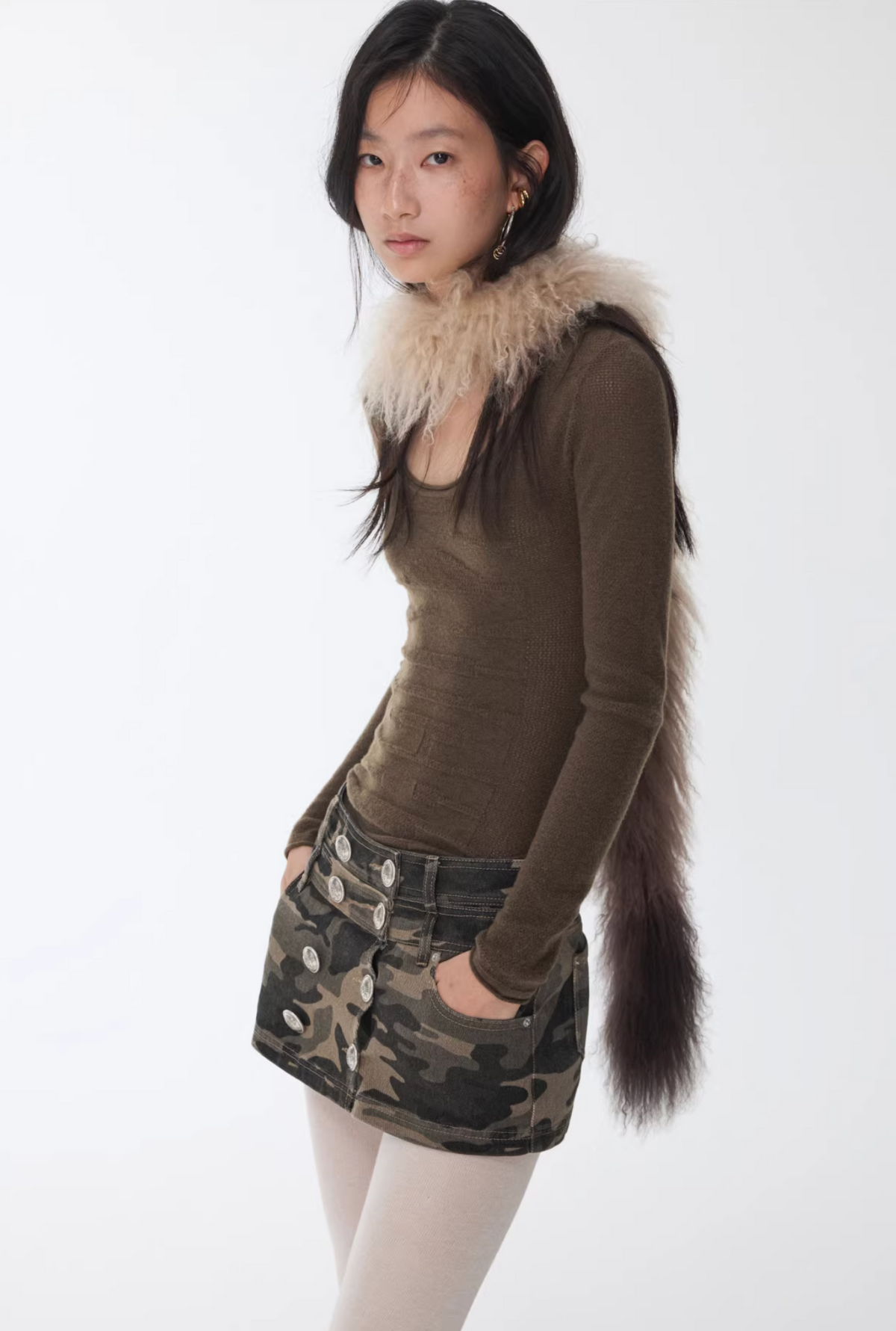 CAMO BUTTON-FRONT WRAP SKORT