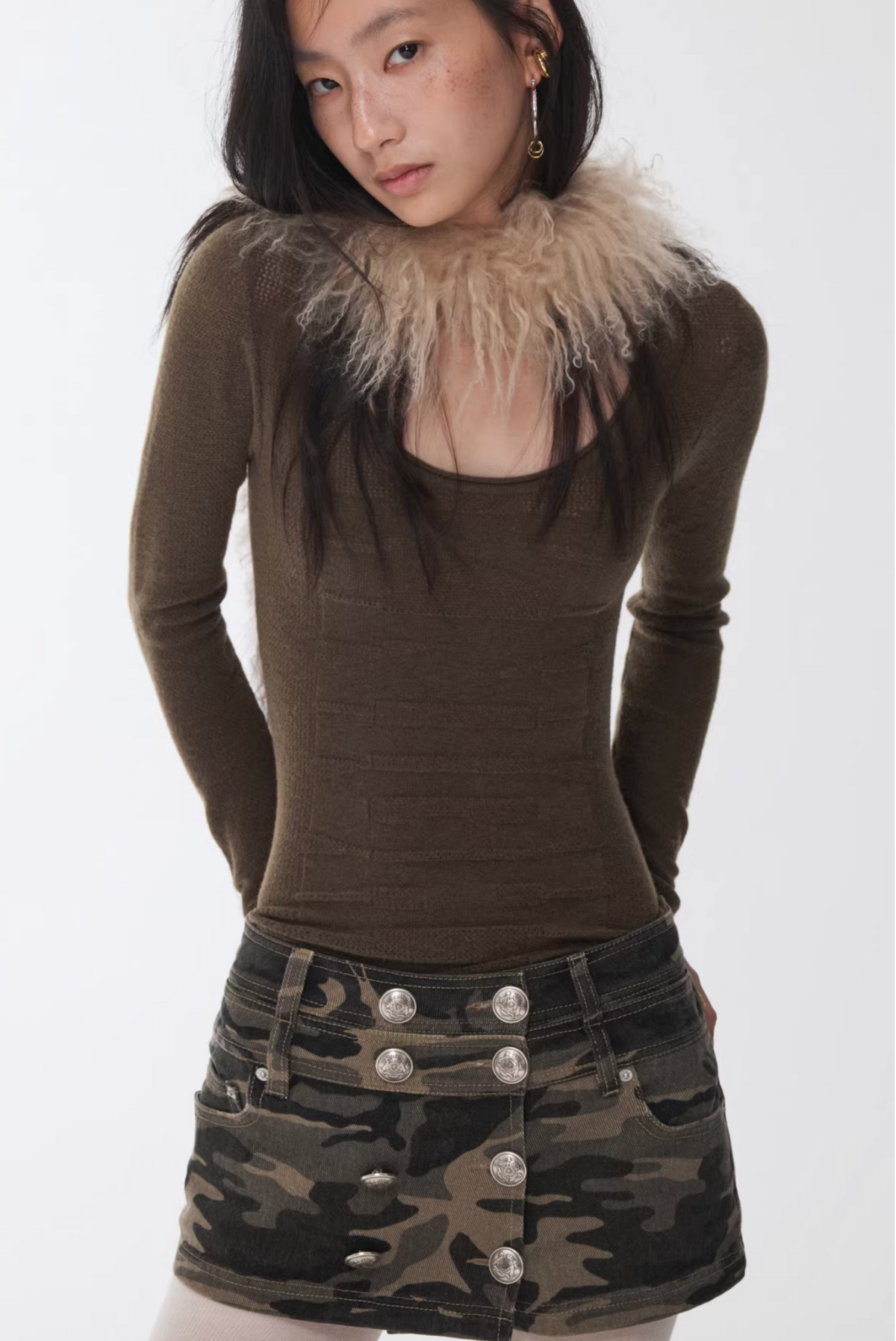 CAMO BUTTON-FRONT WRAP SKORT