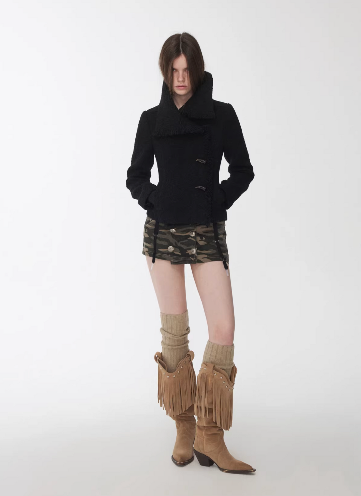 CAMO BUTTON-FRONT WRAP SKORT