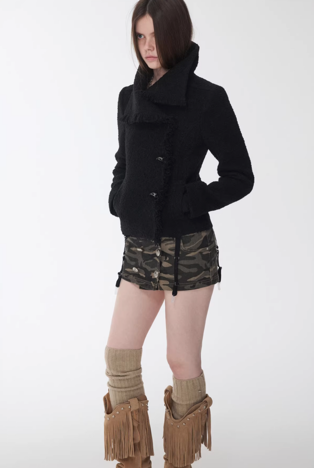 CAMO BUTTON-FRONT WRAP SKORT