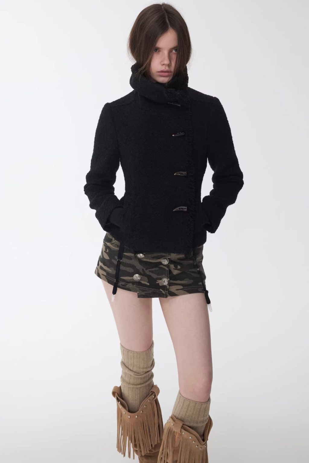 CAMO BUTTON-FRONT WRAP SKORT