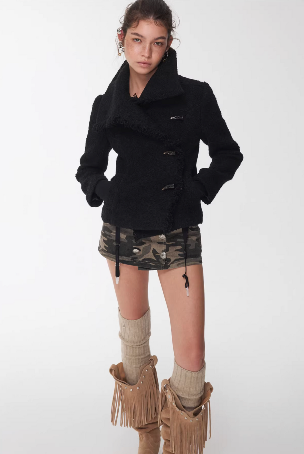CAMO BUTTON-FRONT WRAP SKORT