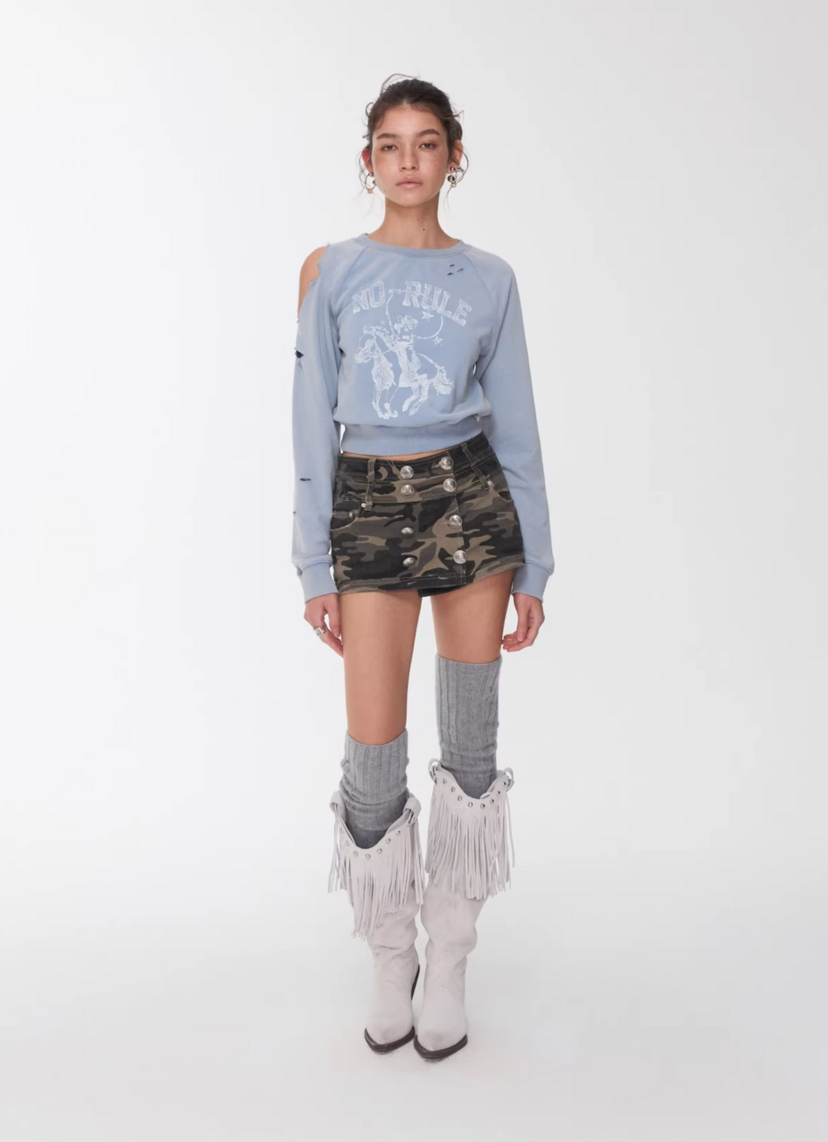 CAMO BUTTON-FRONT WRAP SKORT