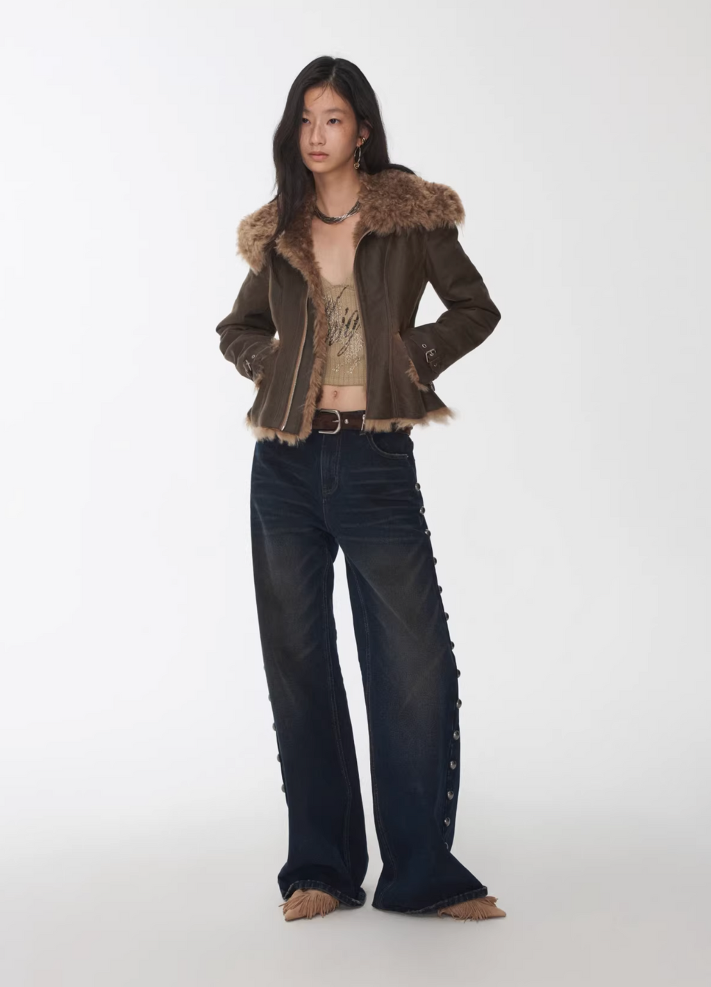 HERITAGE FAUX SHEARLING WASHED LEATHER JACKET