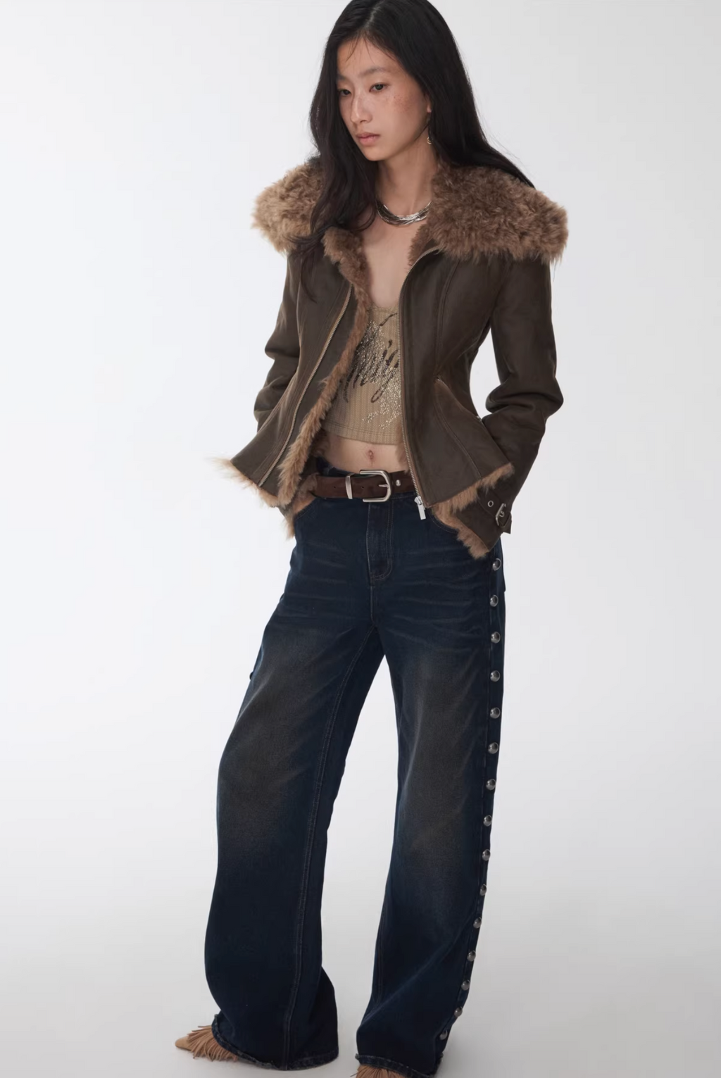 HERITAGE FAUX SHEARLING WASHED LEATHER JACKET