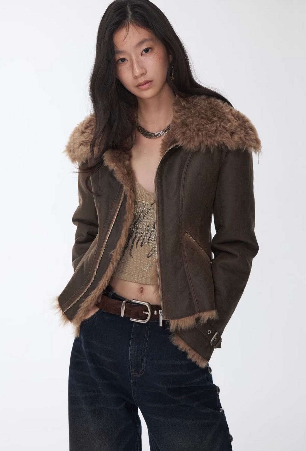 HERITAGE FAUX SHEARLING WASHED LEATHER JACKET