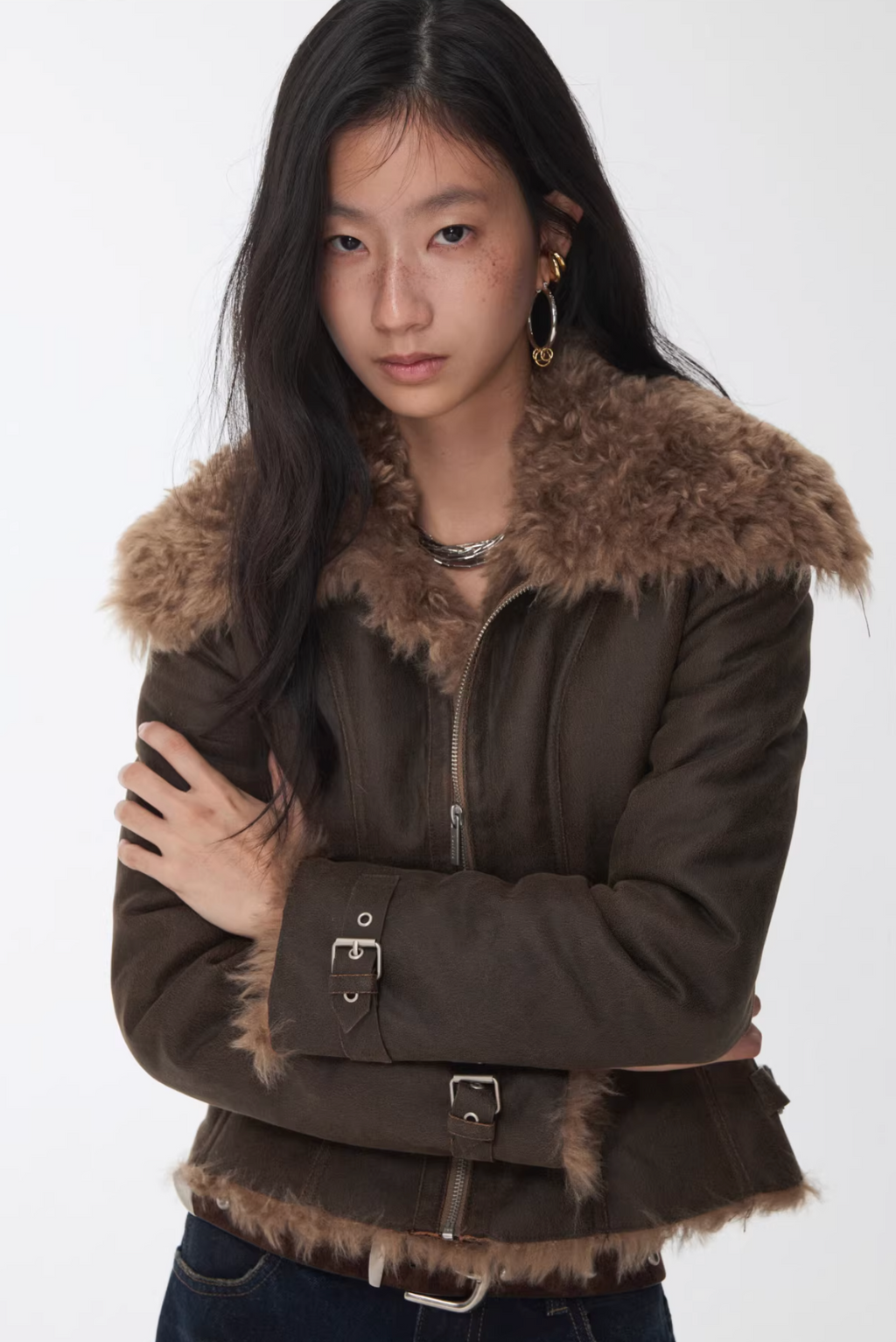 HERITAGE FAUX SHEARLING WASHED LEATHER JACKET