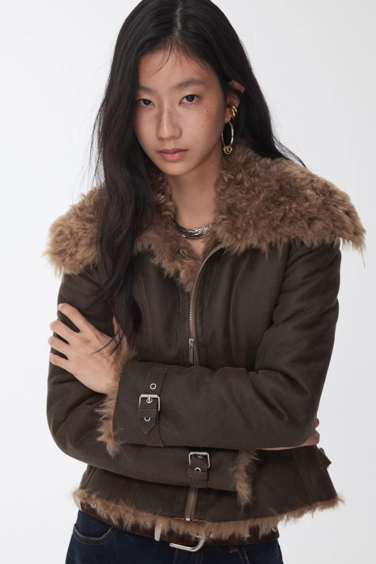 HERITAGE FAUX SHEARLING WASHED LEATHER JACKET