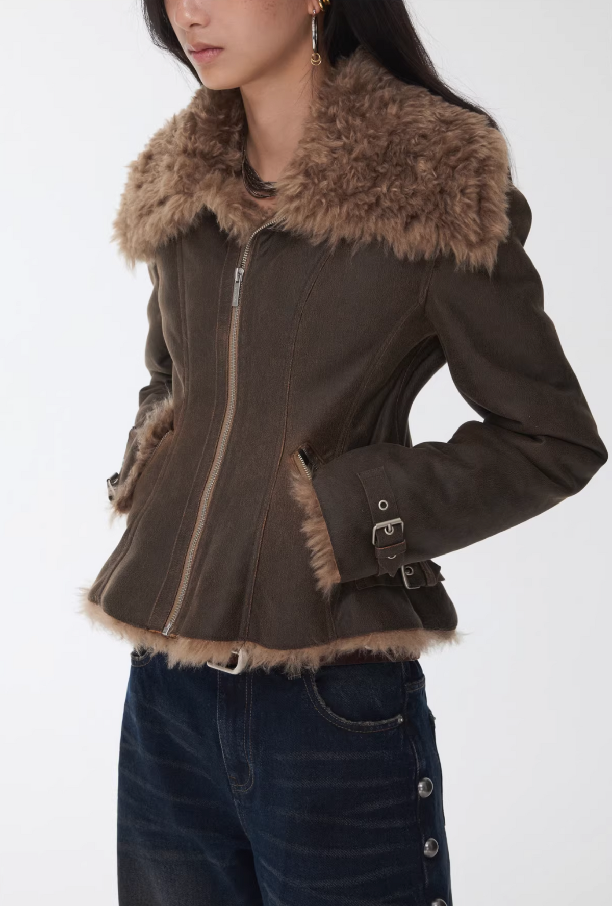 HERITAGE FAUX SHEARLING WASHED LEATHER JACKET