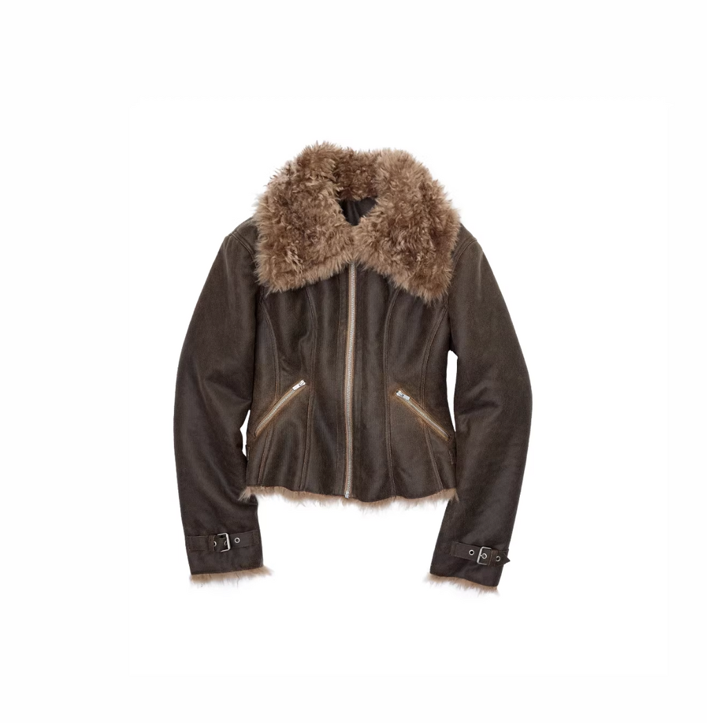 HERITAGE FAUX SHEARLING WASHED LEATHER JACKET