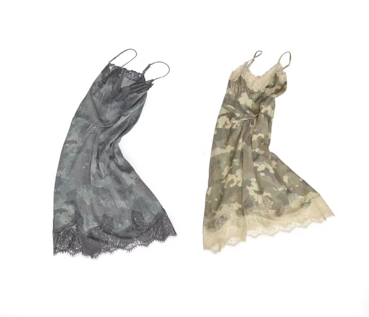 LACE TRIM CAMO SLIP DRESS – 2colors