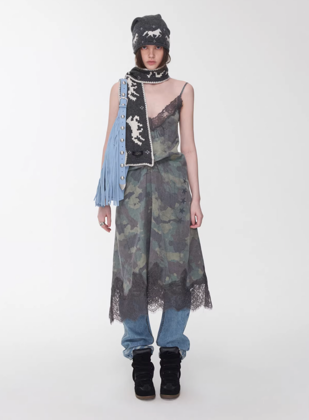 LACE TRIM CAMO SLIP DRESS – 2colors