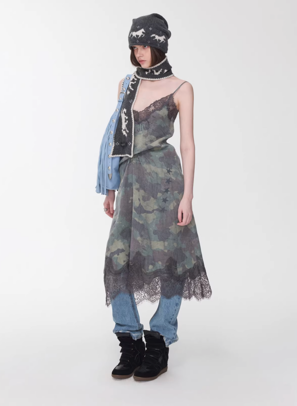 LACE TRIM CAMO SLIP DRESS – 2colors