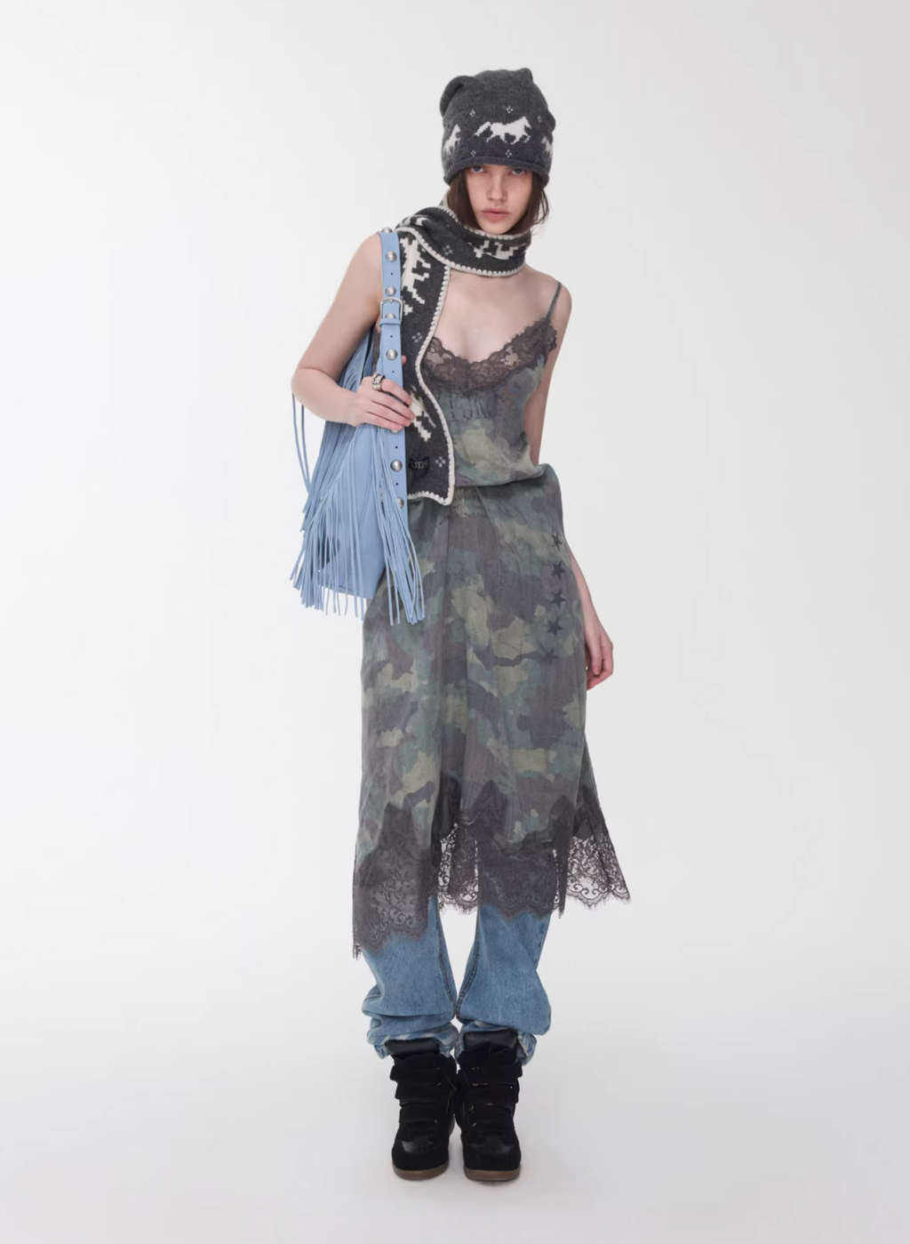 LACE TRIM CAMO SLIP DRESS – 2colors